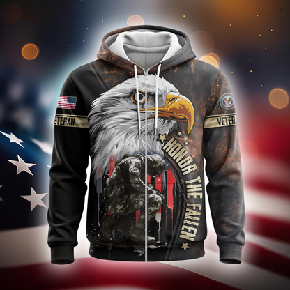 U.S. Veteran Hoodie – Eagle Design, Patriotic American Flag Zip Up MH2528